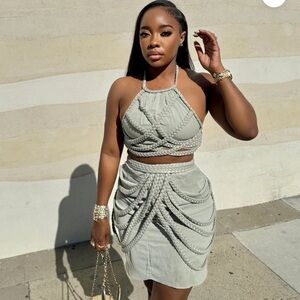 Chic Braided Gray Skirt Set